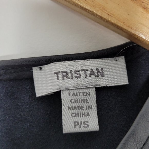 Tristan | Black Faux Leather Peplum Sleeveless Shirt Top Zipper Back Stretch S - Picture 2 of 8